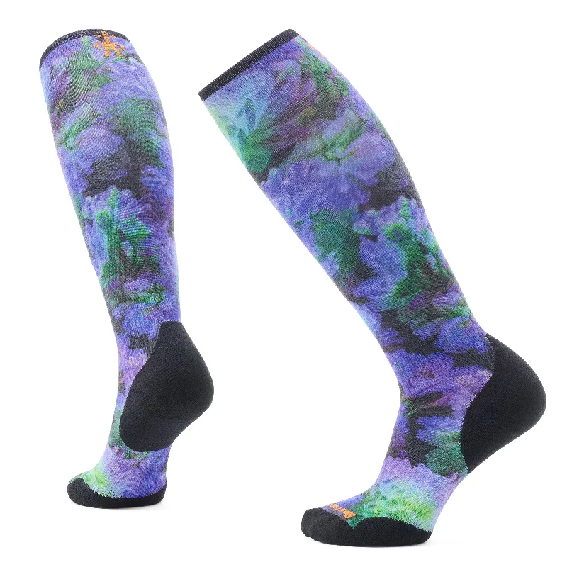 Ski Targeted Cushion Electric Lotus Print OTC Socks (Women's) - SW002512